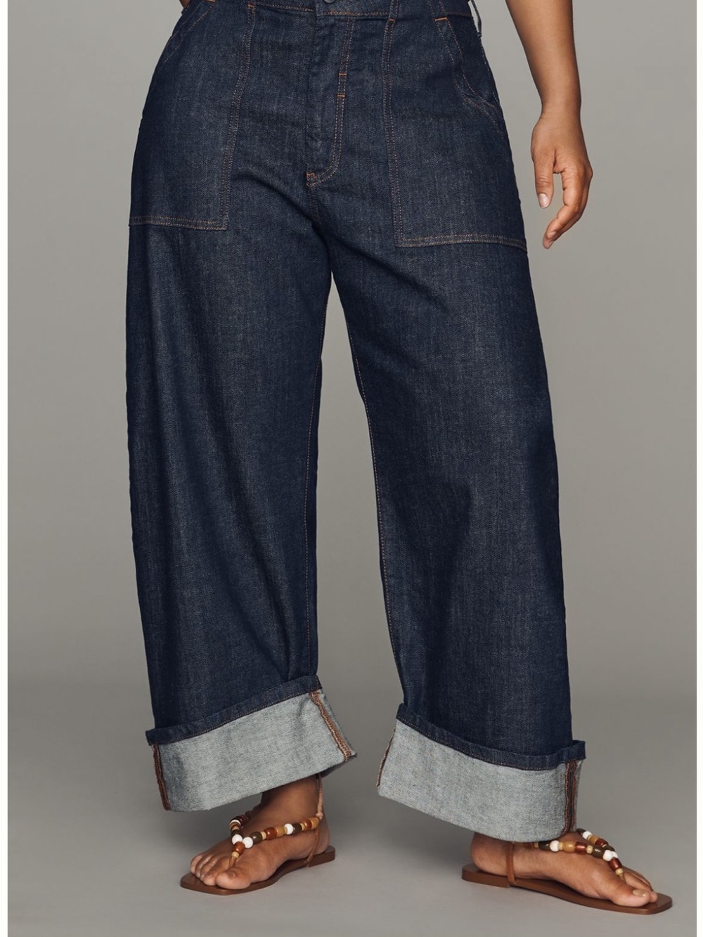 Pilcro Wide-Leg Dark Indigo Cuffed Jeans - Picture 2 of 8